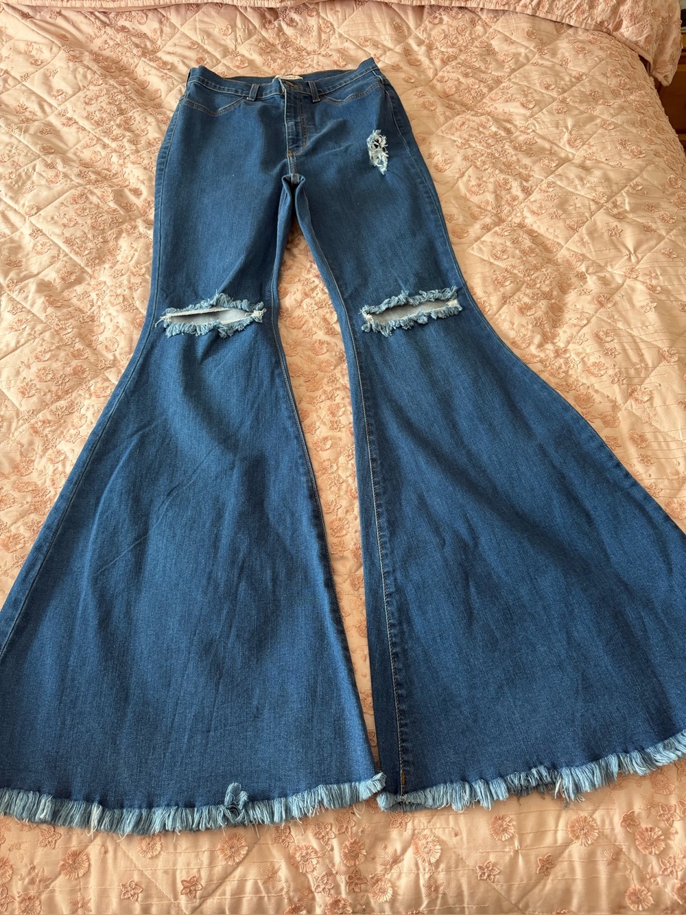 Vibrant  miu brand  Distressed High-Waist bell bottom jeans